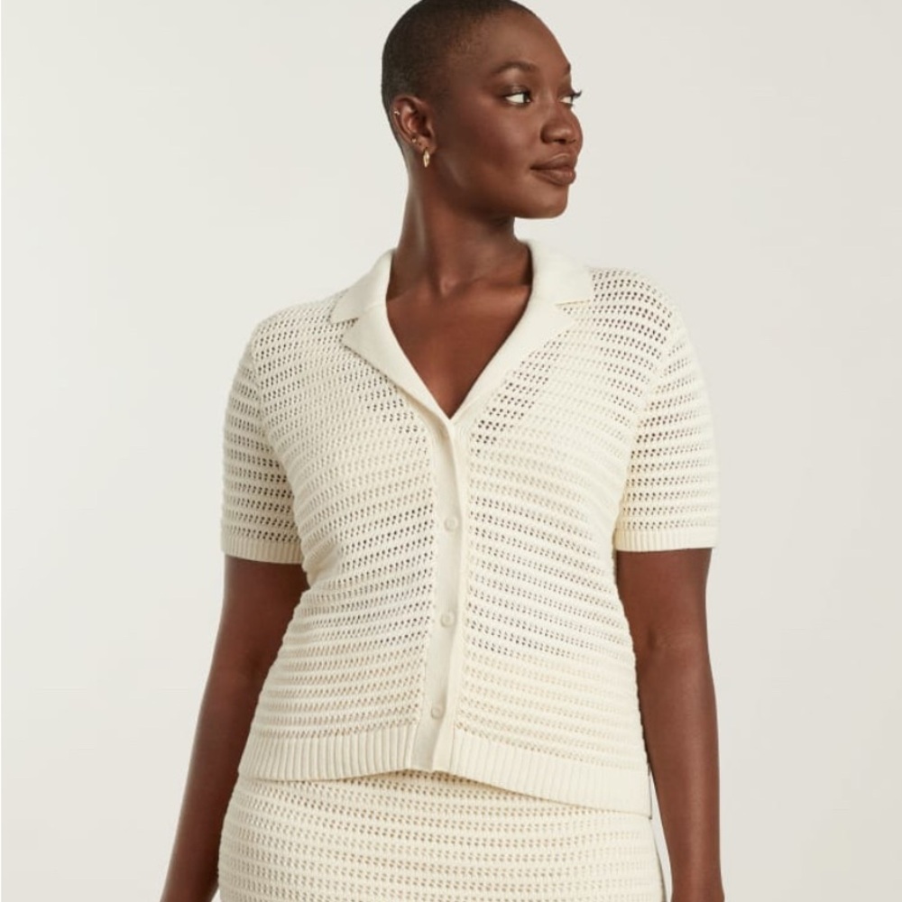 Everlane Crochet Knit Polo, M, EUC - Picture 4 of 8